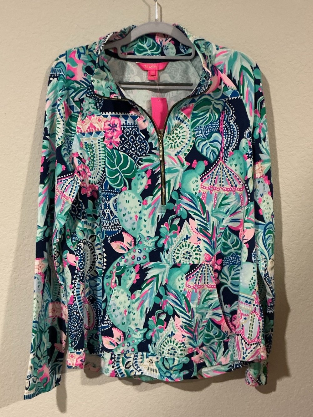 Lilly Pulitzer Floral-Print Quarter Zip Pullover - Pink, Teal & Navy
